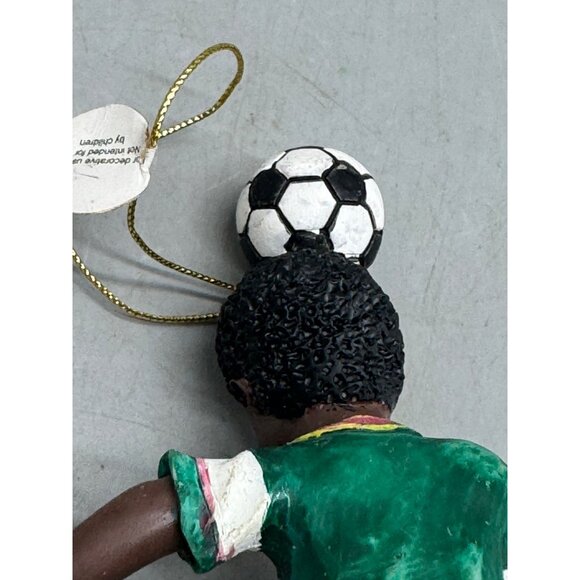 African American kid Soccer Player Figurine Christmas Ornament green 4.5" READ - Picture 4 of 8